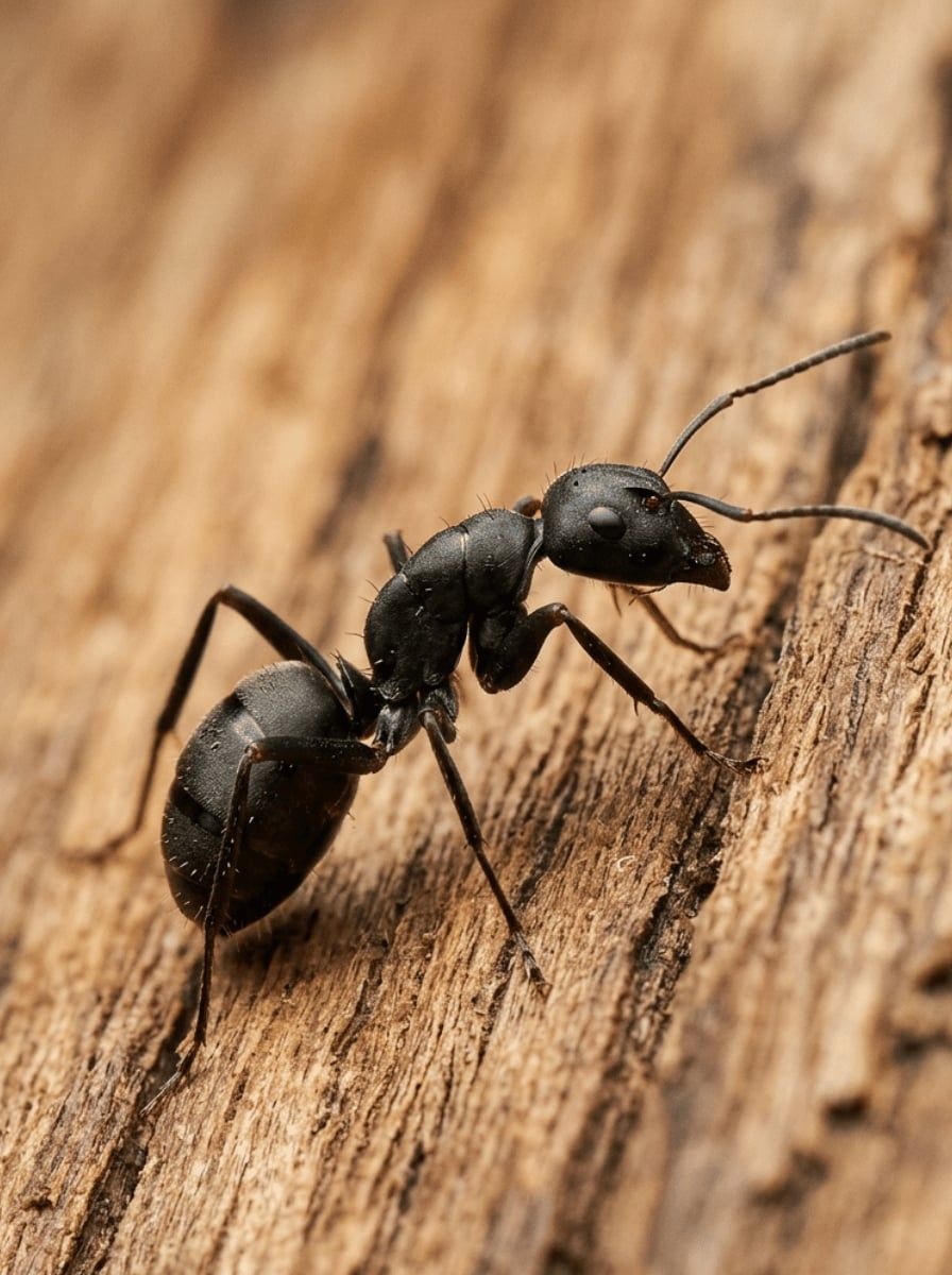 Grosse fourmi charpentière noire sur du bois : service d'exterminateur de fourmis